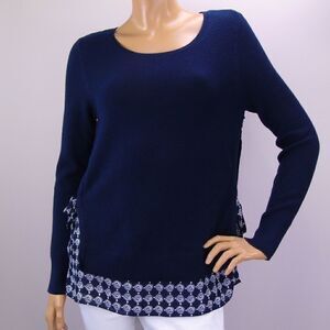 LOFT Navy Blue Knit Top Sz XS Long Sleeve Career
